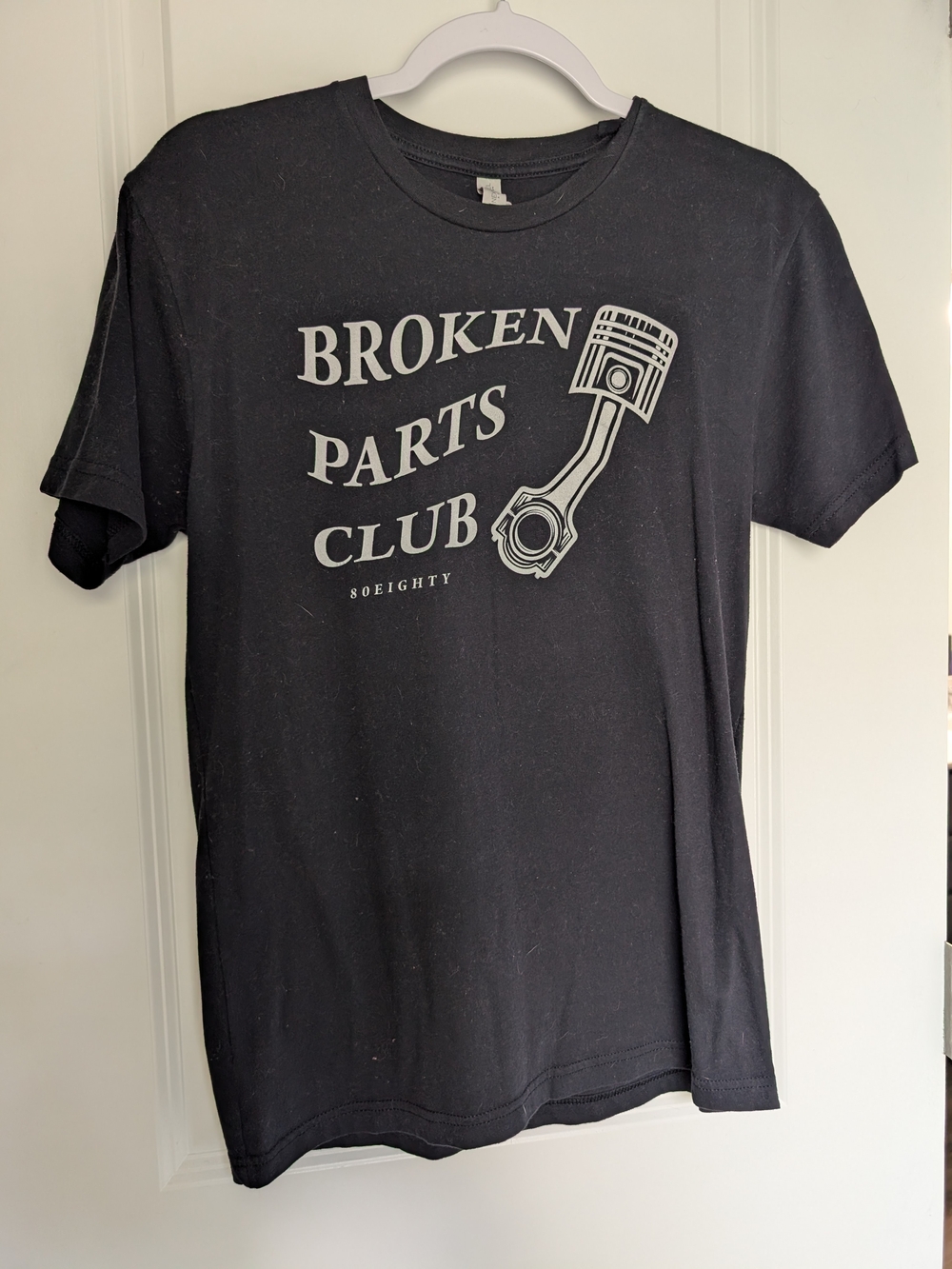 Black 'Broken Parts Club' Graphic Tee with Piston